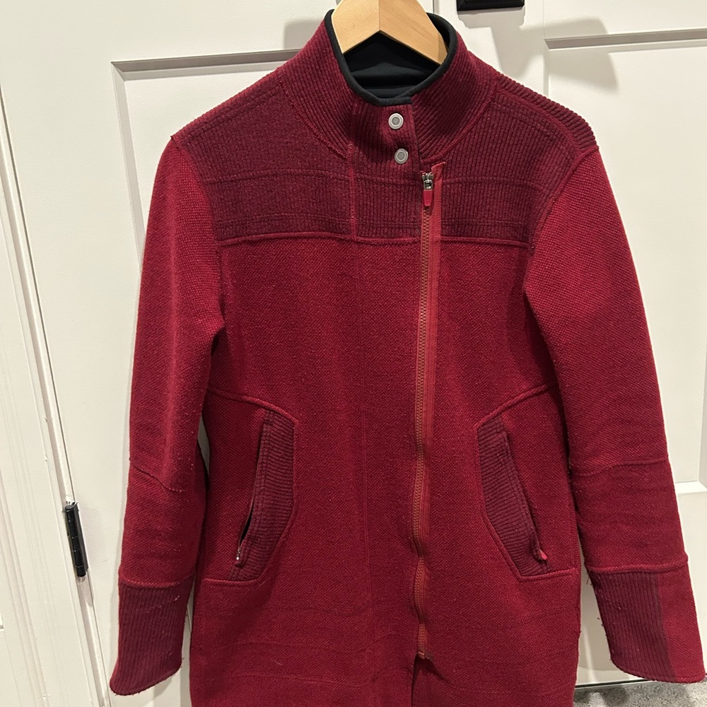 Women's Zip Front Knit Coatigan in Deep Wine Red